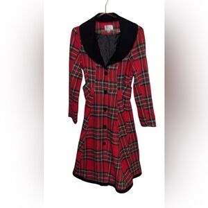 Unique Vintage Retro Swing Red Plaid Coat Size Medium 6/8 P2P 16”